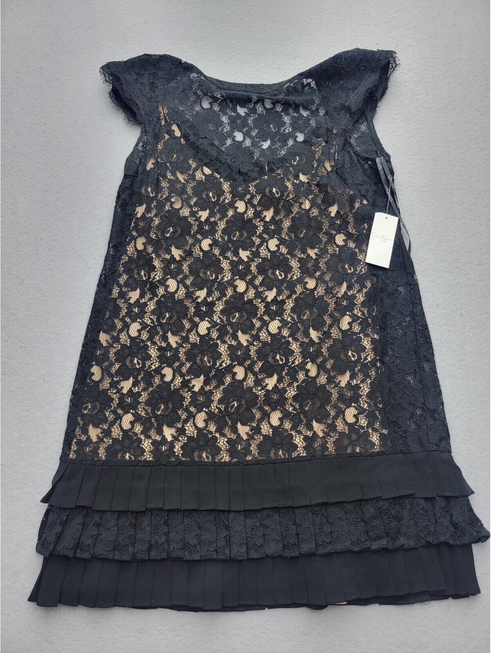 Jessica Simpson Women's Dress Size 14 Black/Tan A Line MIni Sleeveless Lace